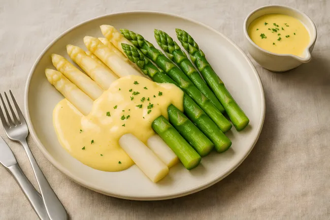 Weißer und grüner Spargel mit Sauce Hollandaise