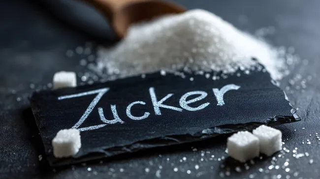 Weißer Zucker auf schwarzer Oberfläche