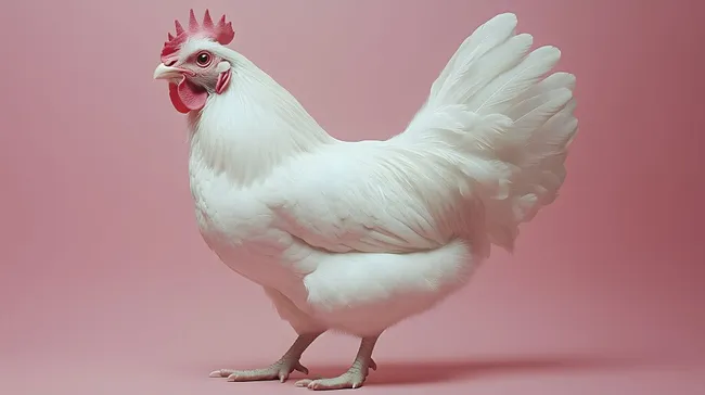 Weißes Huhn auf rosafarbenem Hintergrund