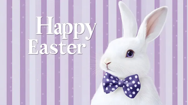 Weißes Osterhase mit Fliege vor Streifenhintergrund