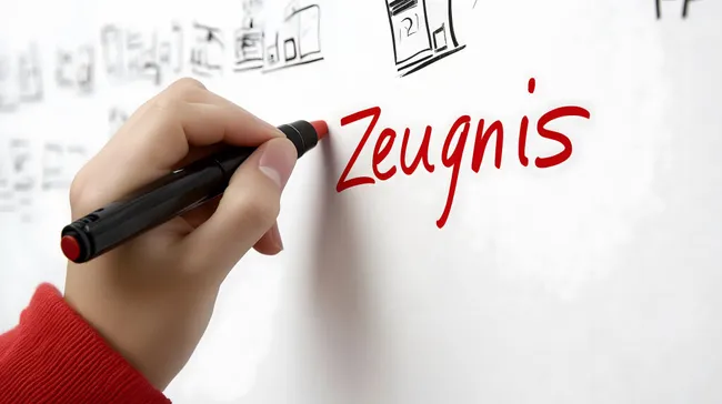 Weißes Whiteboard mit handschriftlicher Aufschrift 'Zeugnis'