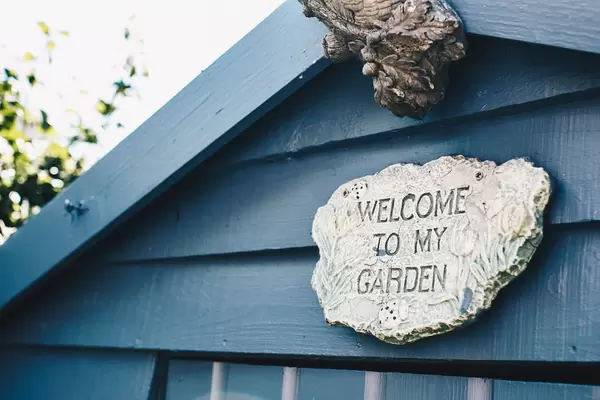 Welcoma to my garden sign. Oudoor view
