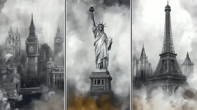 Weltbekannte Wahrzeichen in schwarz-weiß