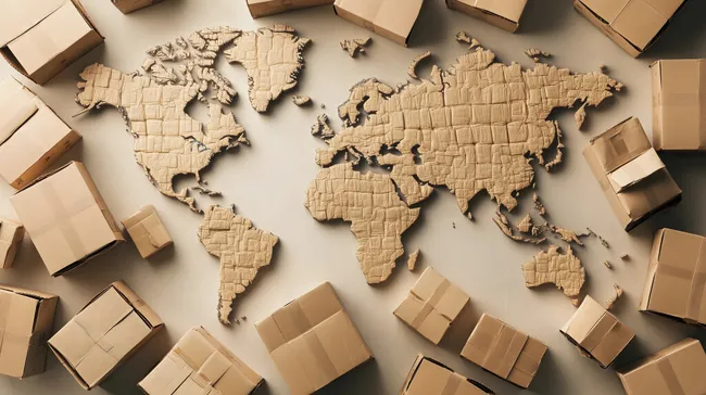 Weltkarte aus zerknitterten Pappkartons