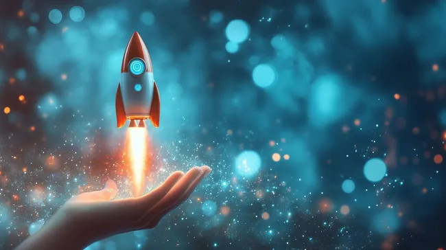 Weltraumrakete startet von der Handfläche