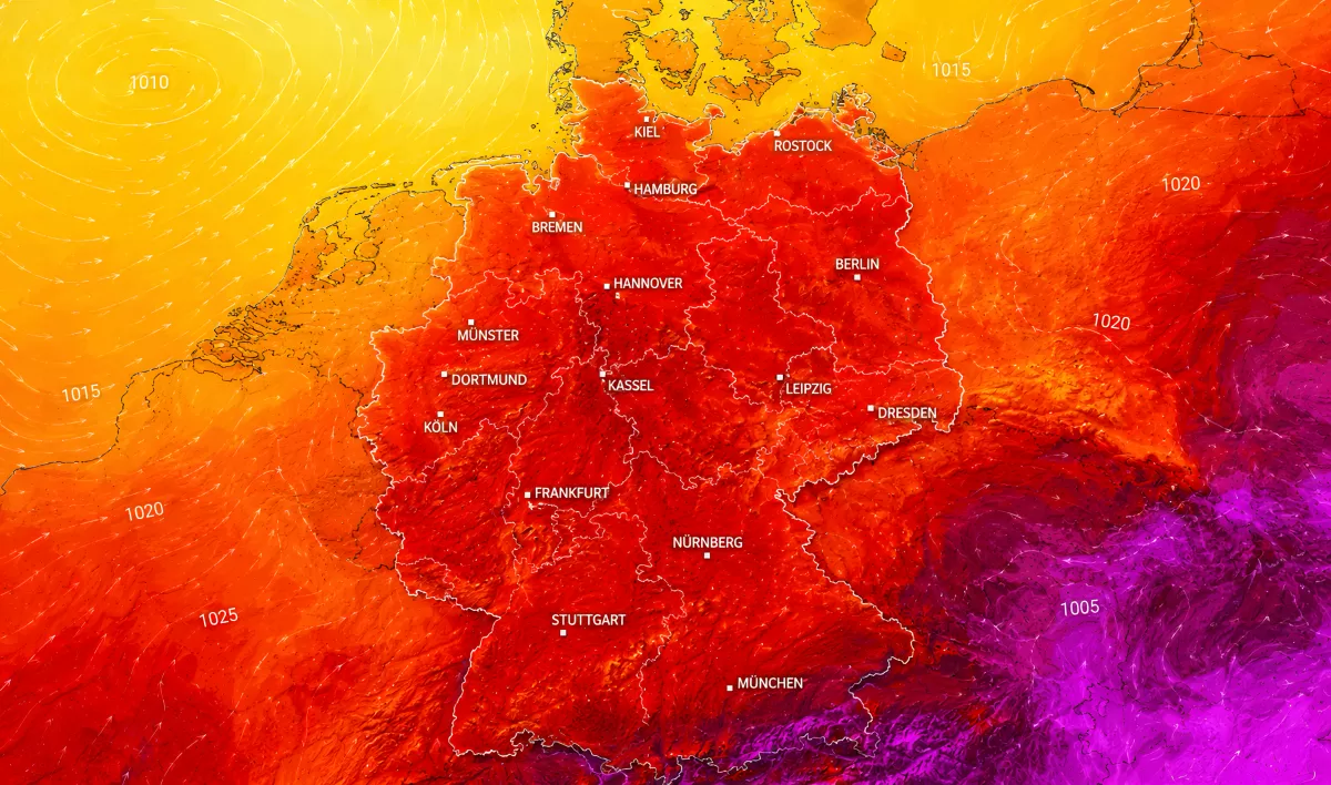 Wetterkarte Deutschland Hitzewelle mit Druckisobaren