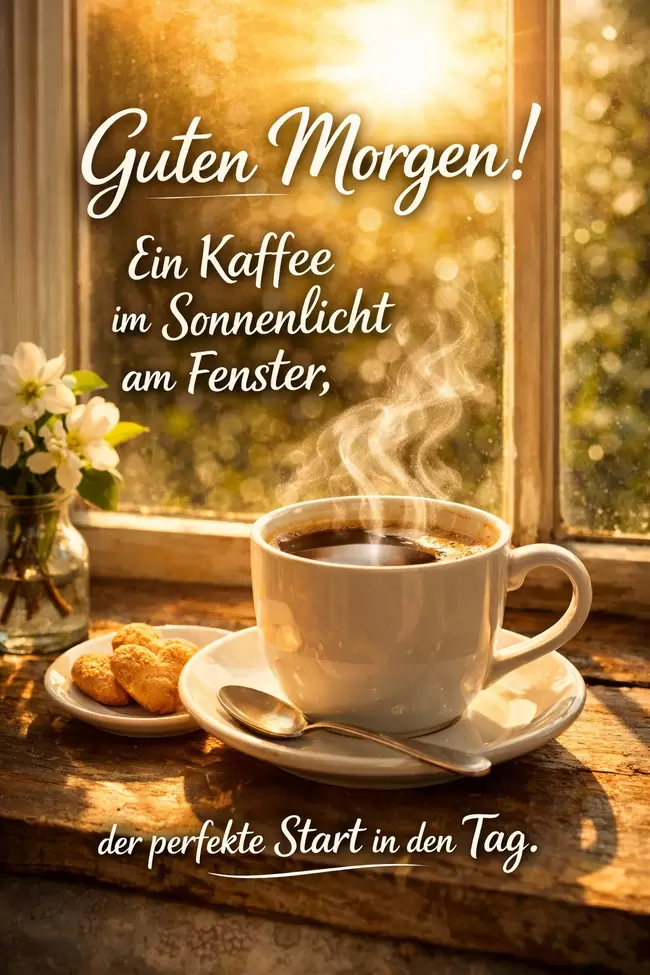Whatsapp-Spruch: Gemütlicher Morgen mit Kaffee am Fenster