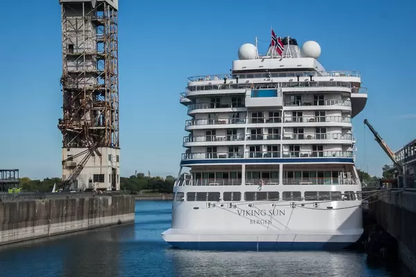 White Cruising Ship at the Dock
