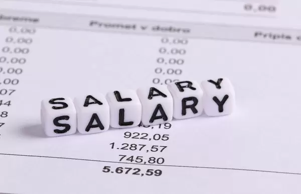 White cubes with Salary letters on financial document