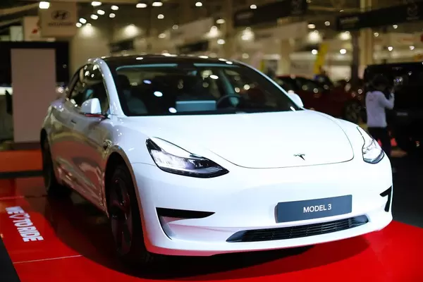 White electric car Tesla Model 3