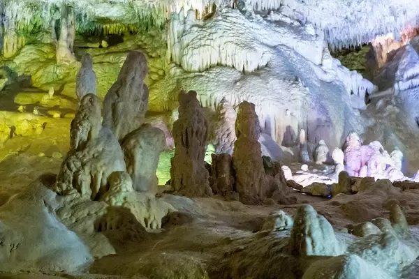 White formations remind of a petrified city. Paradise Lost at the Cuevas dels Hams caves in Mallorca