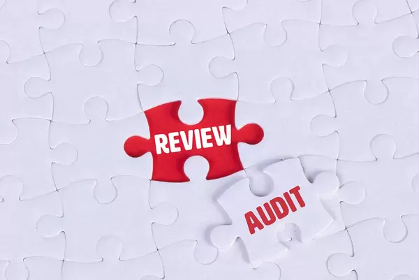 White puzzle with word Review & Audit