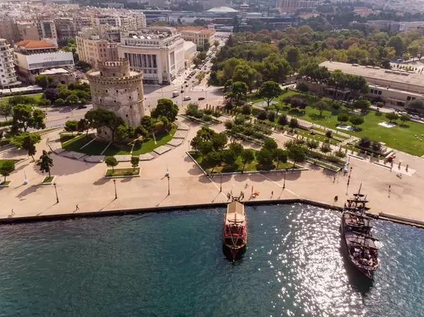 White Tower of Thessaloniki and two ancient ships