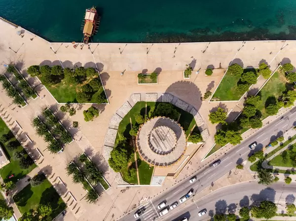 White Tower of Thessaloniki photographed from above