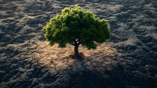 Widerstandsfähiger Baum auf zerklüftetem Wüstenboden