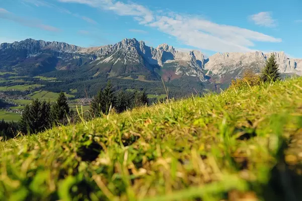 Wilder Kaiser in Austrian ski resort landscape