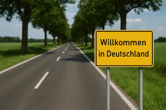Willkommen in Deutschland - Straßenschild in Landschaft