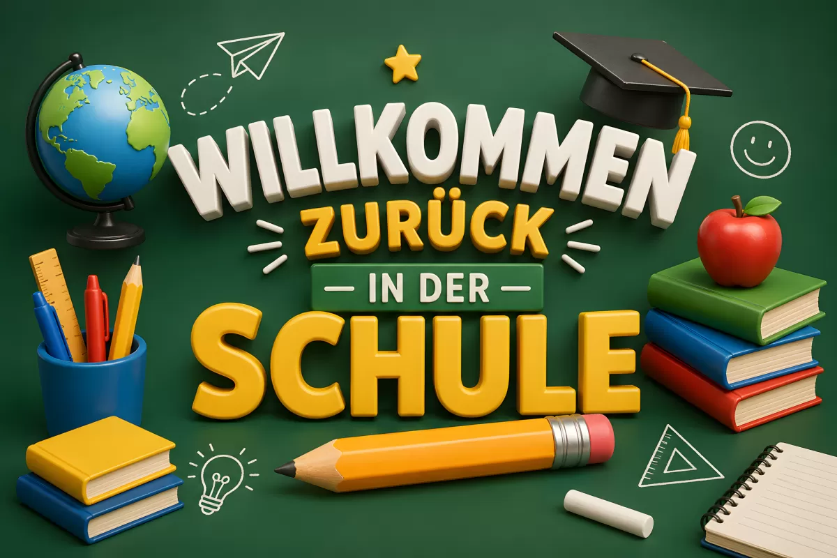 Willkommen zurück in der Schule – Schulstart-Grafik