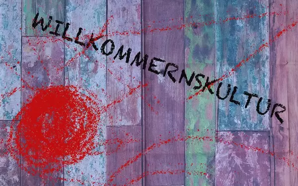 Willkommenskultur: colourful artwork highlighting German concept of a welcoming culture towards foreigners