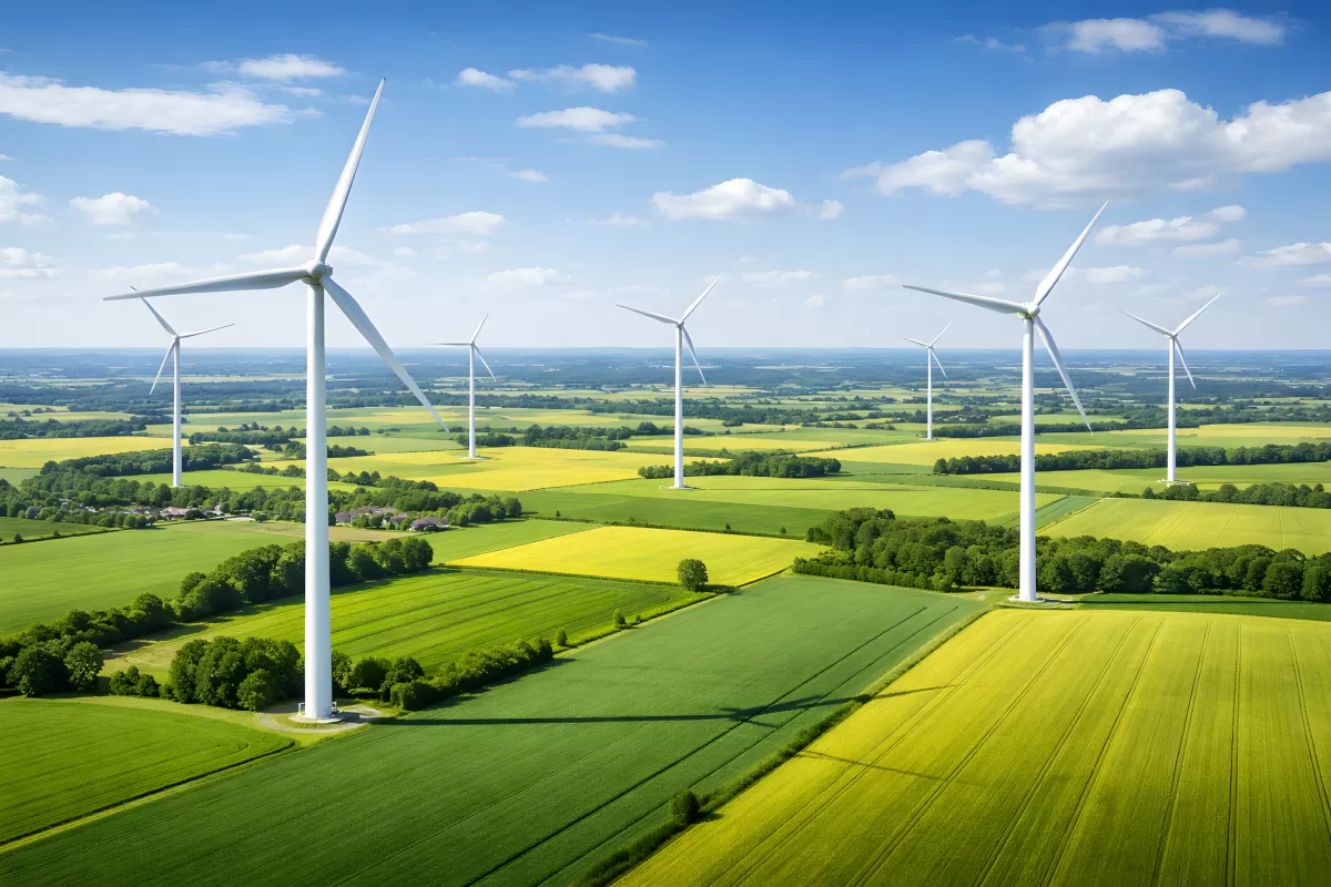 Windkraftanlagen in einer malerischen Landschaft