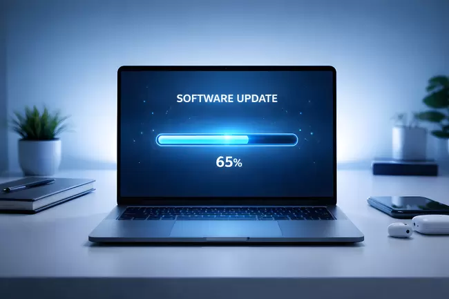 Windows 11 update: Laptop-Bildschirm mit Software-Update-Anzeige