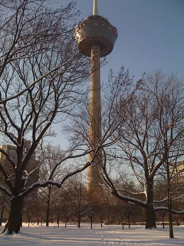Winter Photo of City Park with Colonius Tower in Cologne