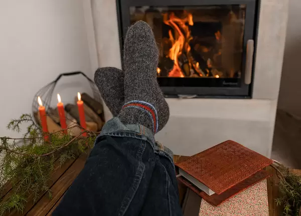 Winter Wool Socks Near Fireplace