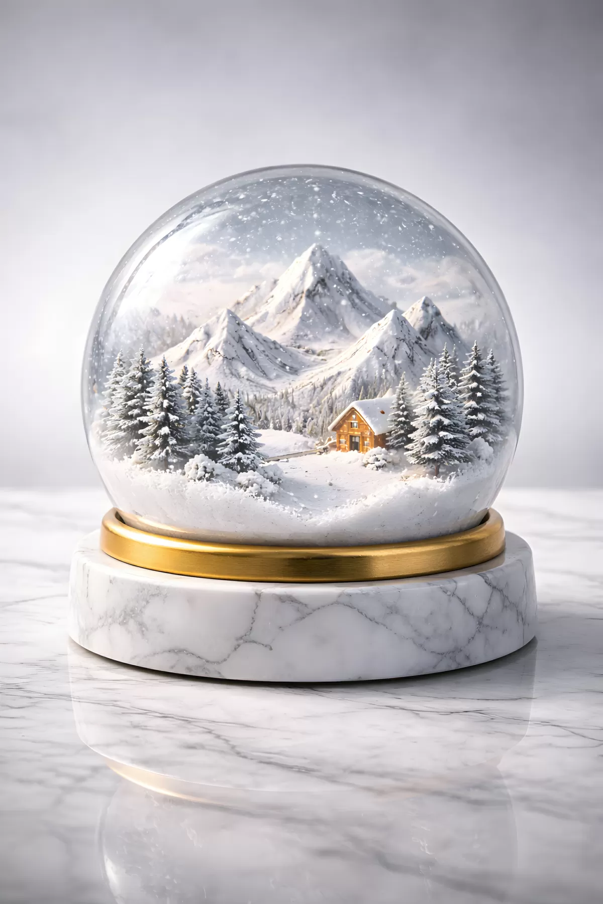 Winterlich verschneite Berglandschaft mit Hütte