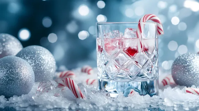 Winterliche Candy Cane Cocktails mit Eis und Dekoration