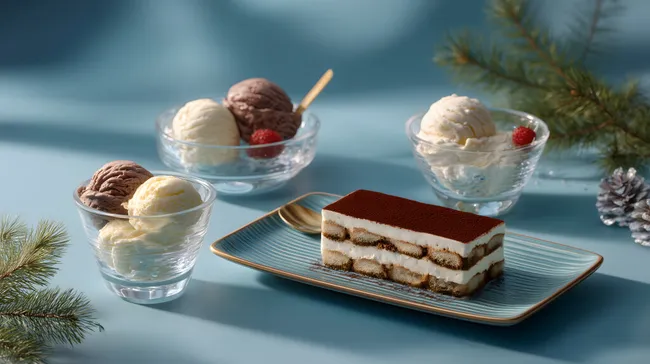 Winterliche Dessertkreationen auf stilvollem Holztisch