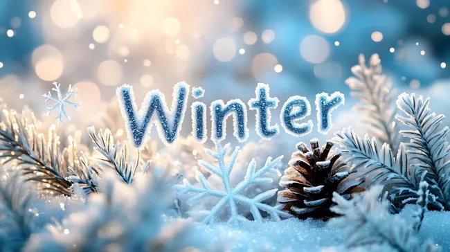 Winterliche Schneelandschaft mit Tannenzweigen und Zapfen