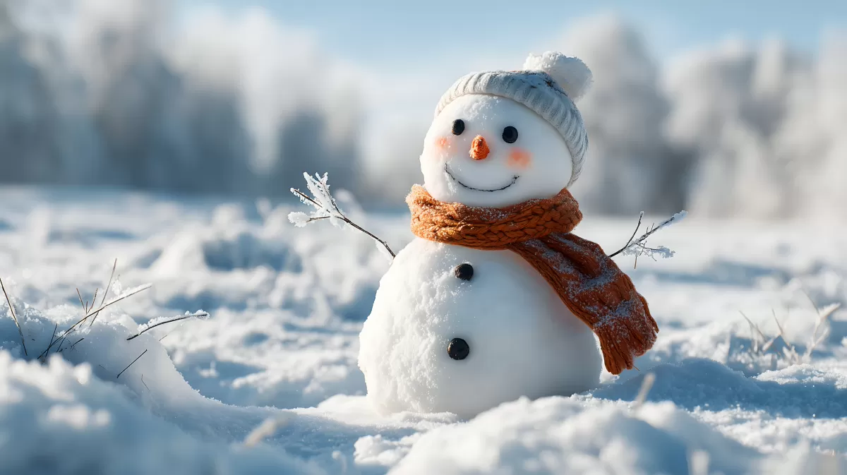 Winterliche Schneemann-Szene in verschneiter Landschaft