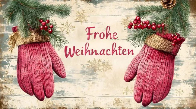 Winterliche Weihnachtsdekoration mit roten Handschuhen