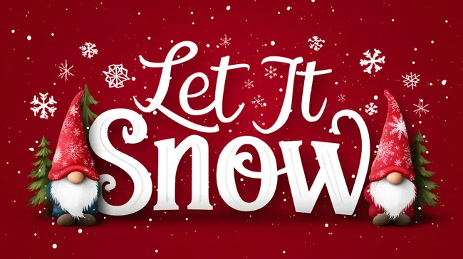 Winterliche Weihnachtsgrußkarte mit Wichteln und Schneeflocken