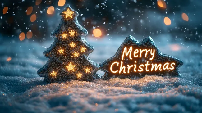 Winterliche Weihnachtsszene mit beleuchteter Tanne