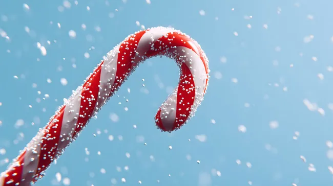 Winterliche Zuckerstange mit Schneekristallen