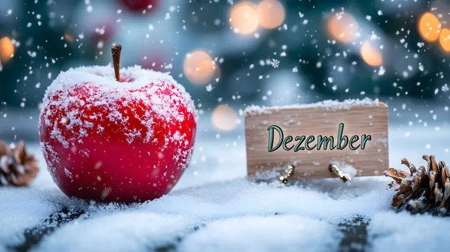 Winterlicher Apfel mit Dezember-Schriftzug