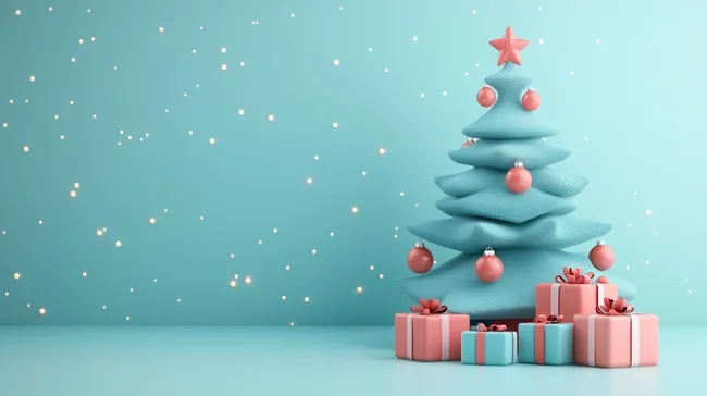 Winterlicher Christbaum mit Geschenken auf hellblauem Hintergrund