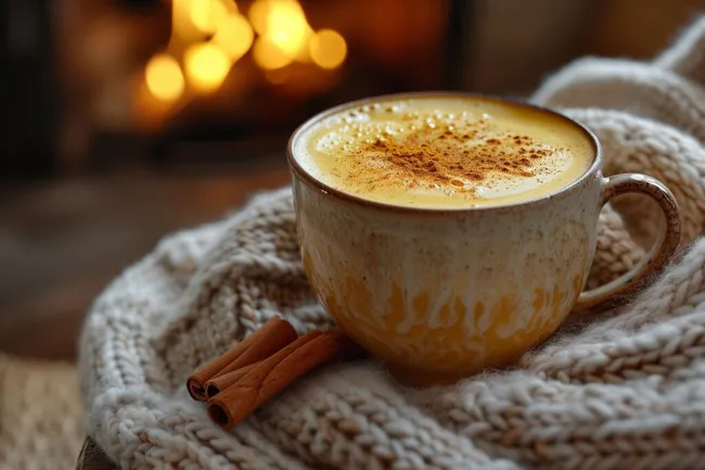 Winterlicher Kaffee mit Zimt und Lichterketten