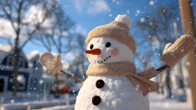 Winterlicher Schneemann mit Mütze und Schal