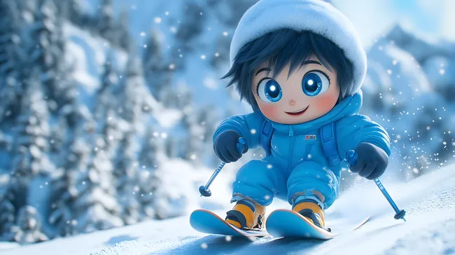 Winterlicher Spaß: Junger Skifahrer mit leuchtenden Augen