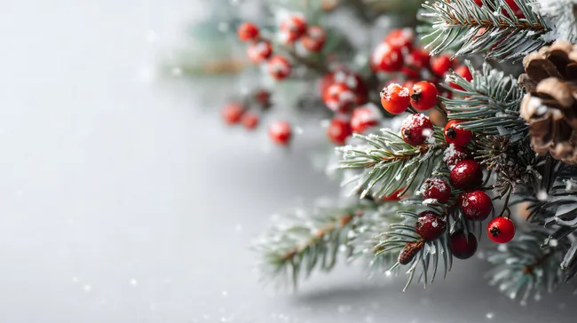 Winterlicher Tannenzweig mit roten Beeren