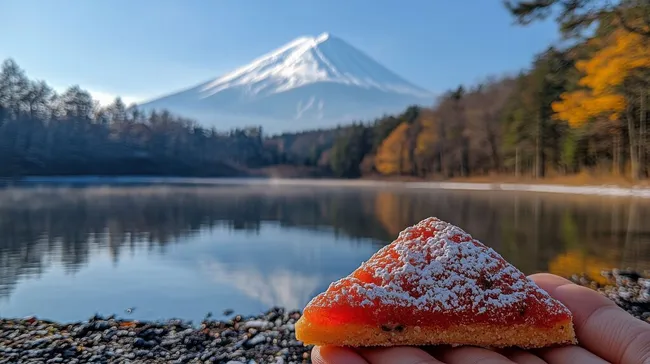 Winterliches Bergpanorama mit Schneeberg und Tomatenbrot
