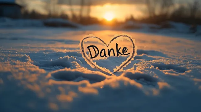 Winterliches Dankeschön: Herz im Schnee bei Sonnenuntergang