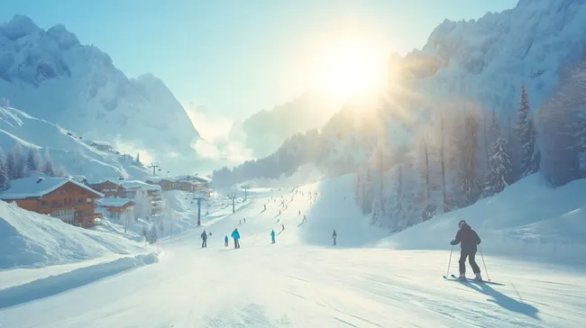 Winterliches Skigebiet mit sonnigem Panoama