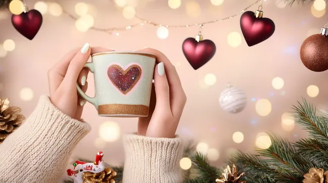 Winterliches Weihnachtsherz in Kaffeetasse