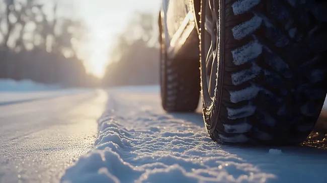Winterreifen auf verschneiter Straße