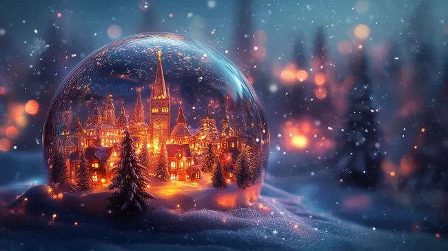 Winterzauber-Schneekugel mit verschneiter Weihnachtsstadt