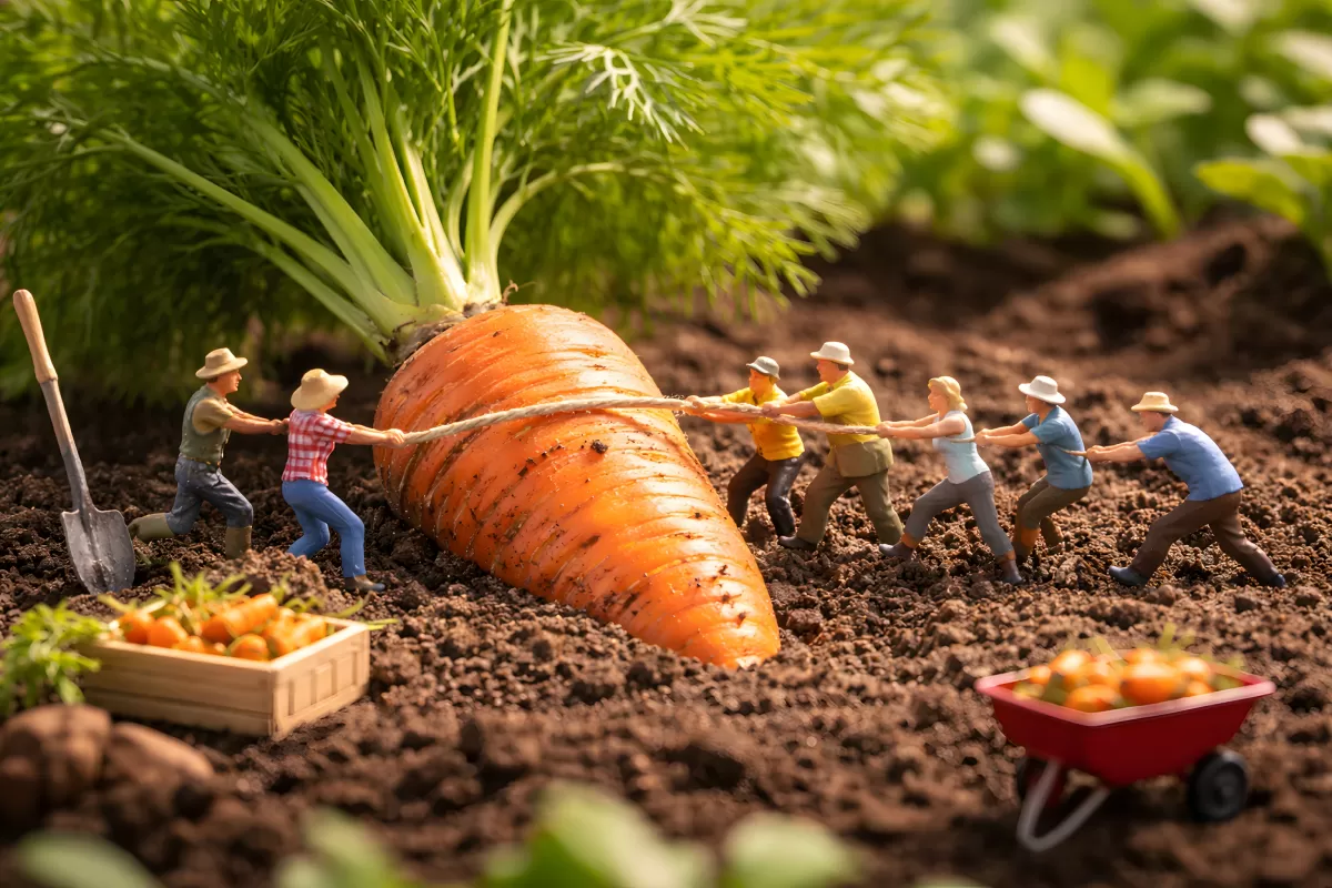 Winzige Helfer bei der Möhren-Ernte