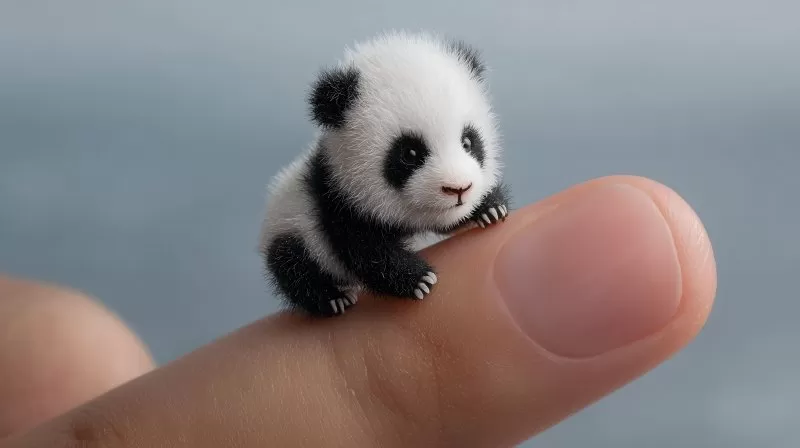 Winziger Pandabär auf menschlichem Finger